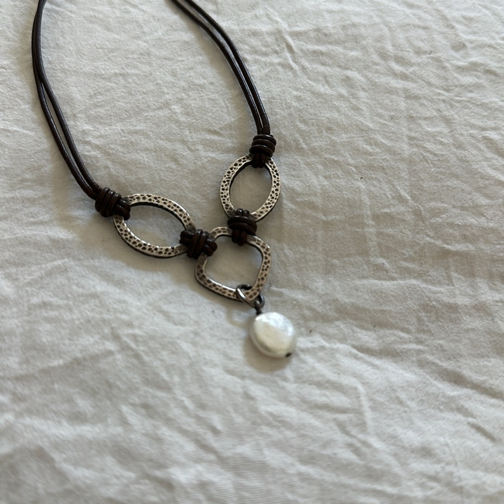 SILPADA 925 Sterling Silver Pearl Leather Necklace